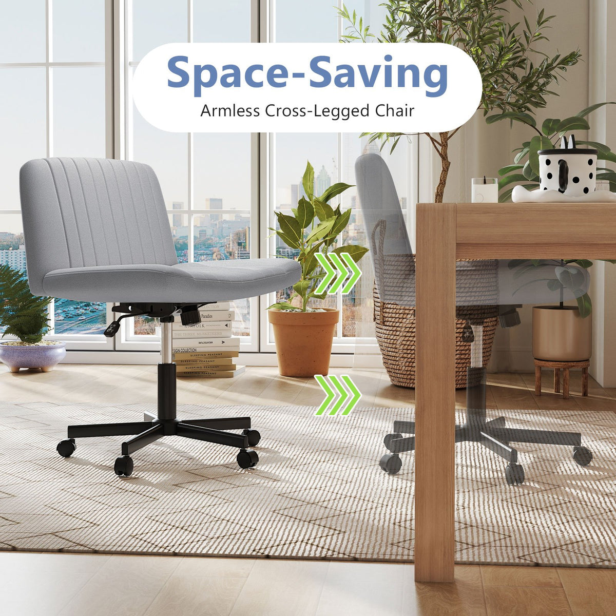 Criss Cross Chair with Wheels Cross-Legged Swivel Desk Chair with Soft-Padded Wide Seat-Gray view 8