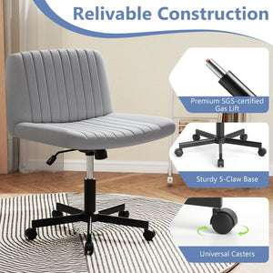 Criss Cross Chair with Wheels Cross-Legged Swivel Desk Chair with Soft-Padded Wide Seat-Gray view 9