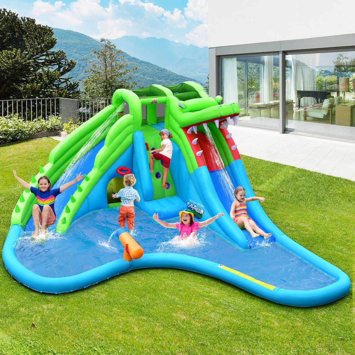 7-in-1 Inflatable Bounce House with Splashing Pool without Blower view 2