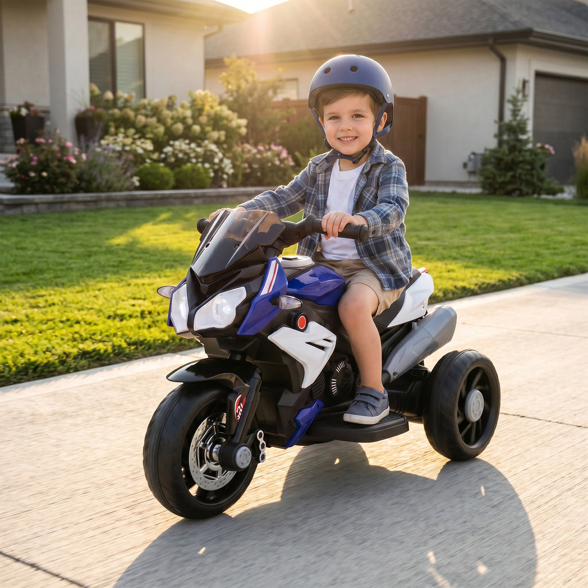 Qaba Kids Electric Motorcycle Ride-On Toy with 3 Wheels, Music, Horn, Lights
