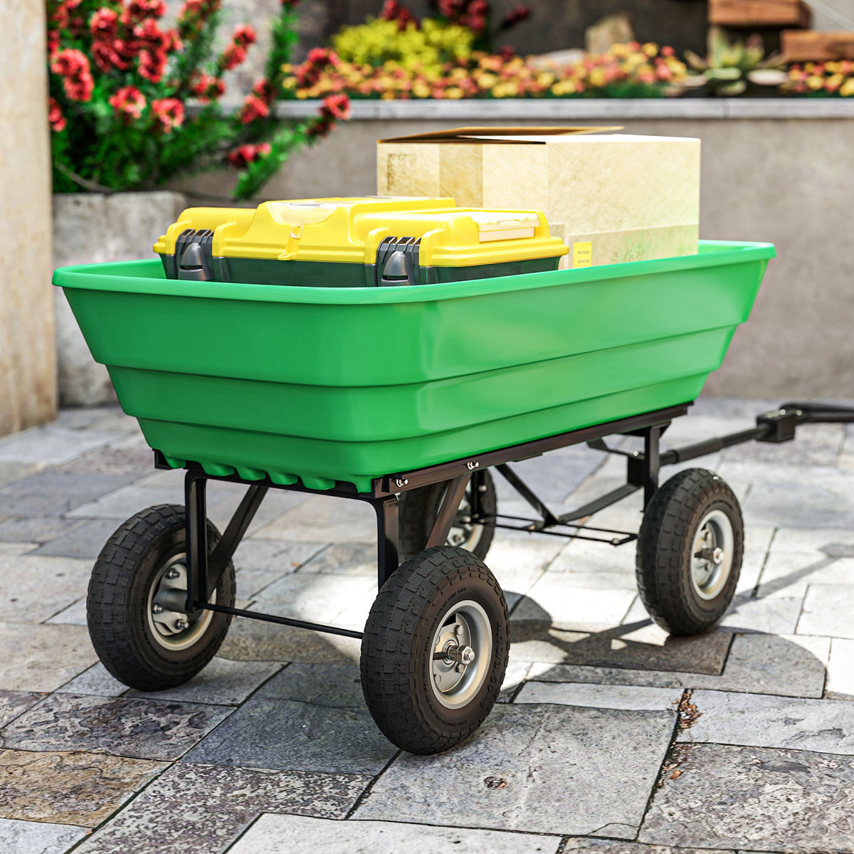 Set of 2 Pneumatic Wheels, 10" Wheelbarrow Wheels Replacement for Barn Carts, Hose Carts, Garden Carts, Black