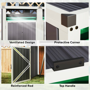 Double Garbage Bin Shed, Lockable Outdoor Storage Shed with Openable Lid, Galvanized Frame for Garden Patio, Dark Grey