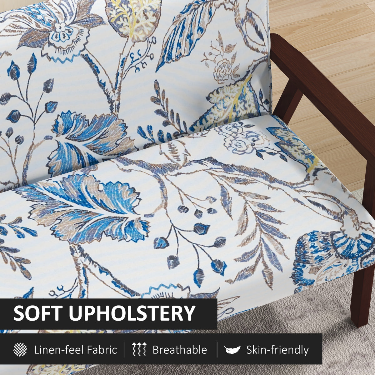 Compact Loveseat Sofa Couch Linen Fabric Double Seat Sofa with Rubber Wood Legs Cream White – view 10