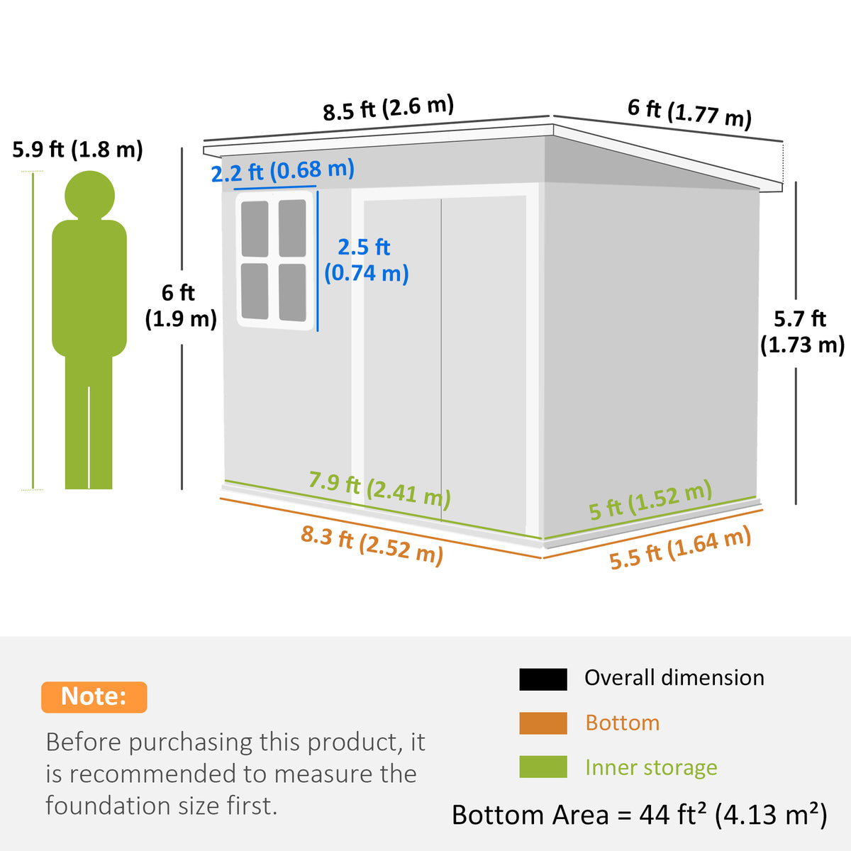 8.5' x 6' Galvanised Steel Outdoor Storage Shed, Garden Shed with Window – view 9