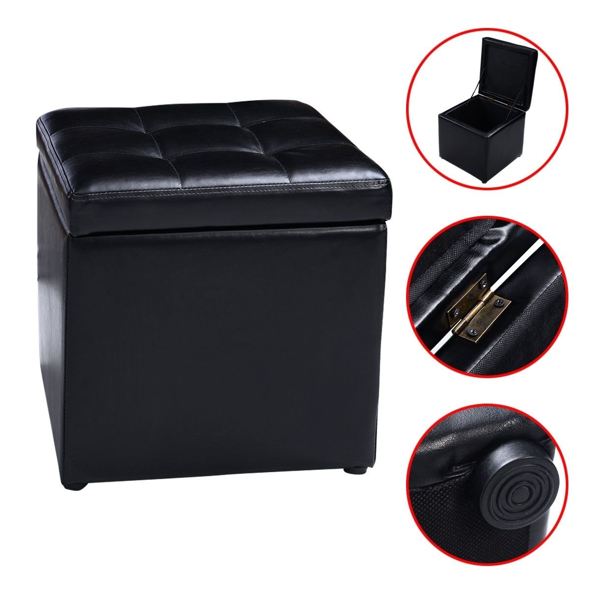Foldable Cube Ottoman Pouffe Storage Seat-Black view 8