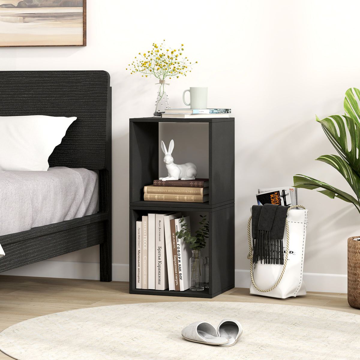 Cube Storage Organizer Set of 2 for Living Room Bedroom Study-Black view 2