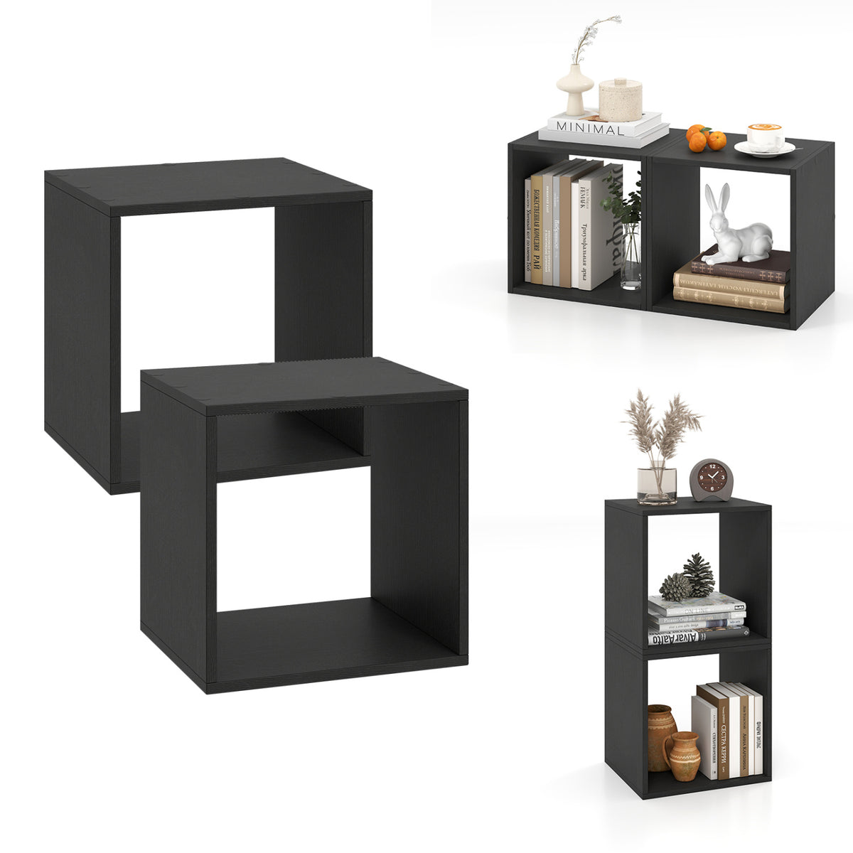 Cube Storage Organizer Set of 2 for Living Room Bedroom Study-Black view 3