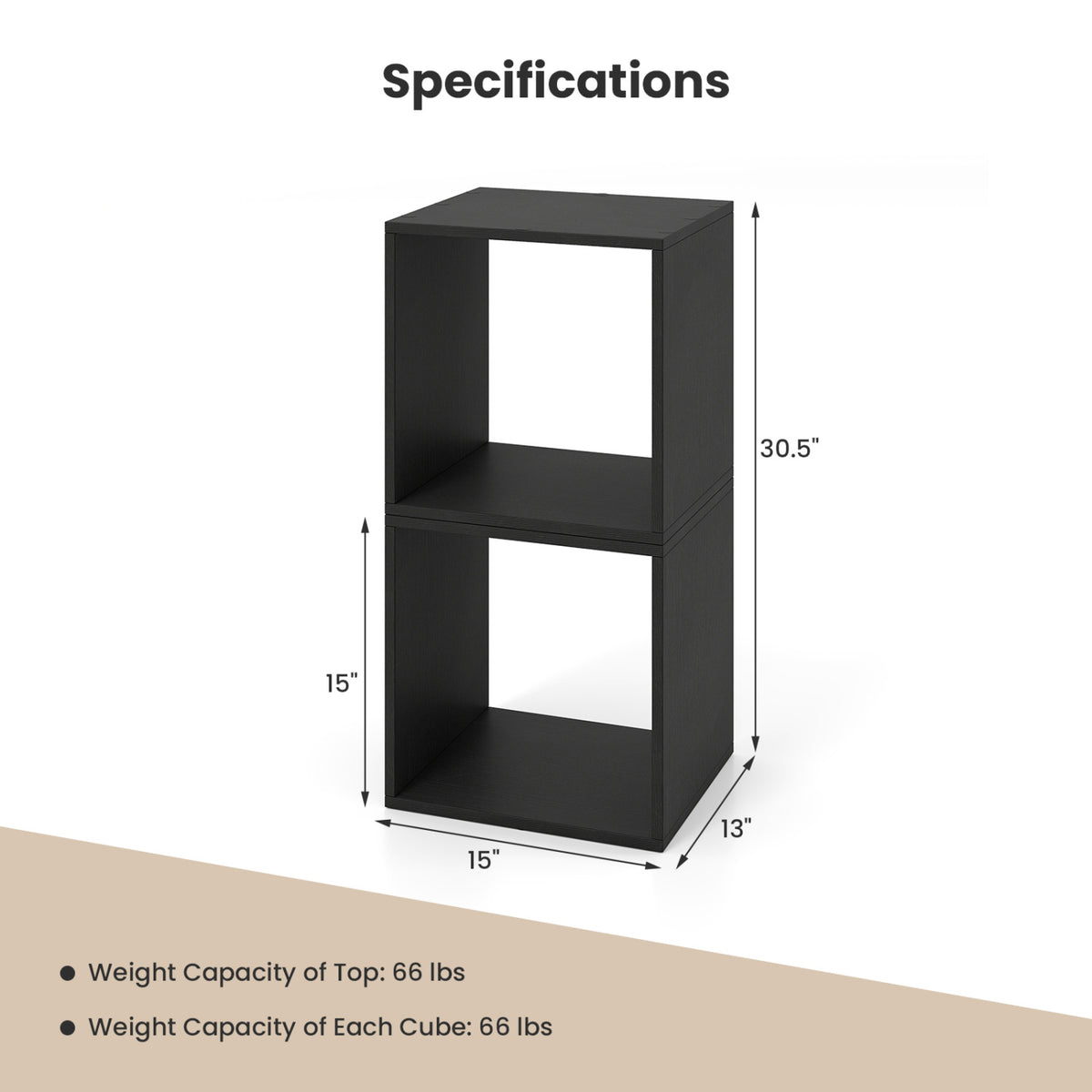 Cube Storage Organizer Set of 2 for Living Room Bedroom Study-Black view 4