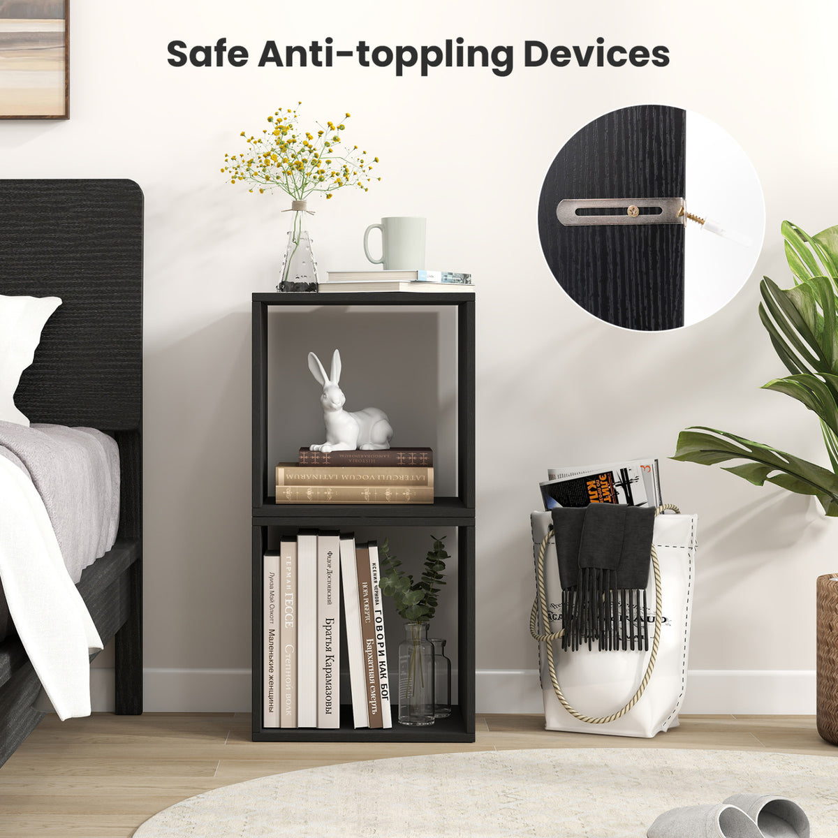 Cube Storage Organizer Set of 2 for Living Room Bedroom Study-Black view 7