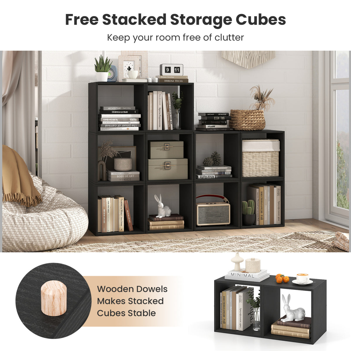 Cube Storage Organizer Set of 2 for Living Room Bedroom Study-Black view 8