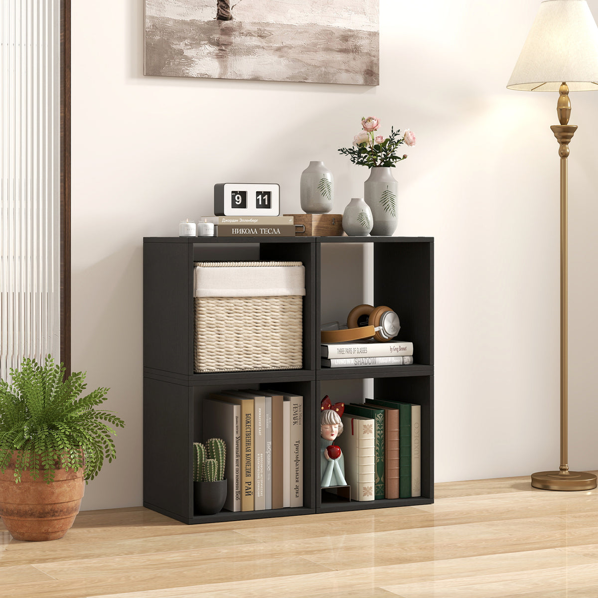 Cube Storage Organizer Set of 2 for Living Room Bedroom Study-Black view 9