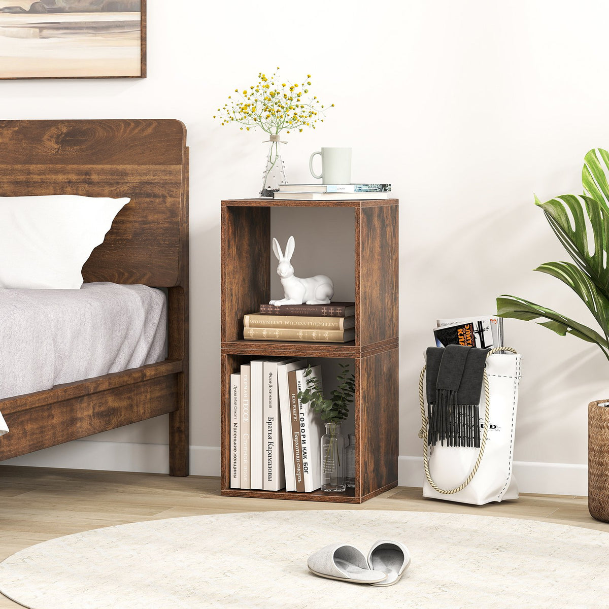 Cube Storage Organizer Set of 2 for Living Room Bedroom Study-Rustic Brown view 2