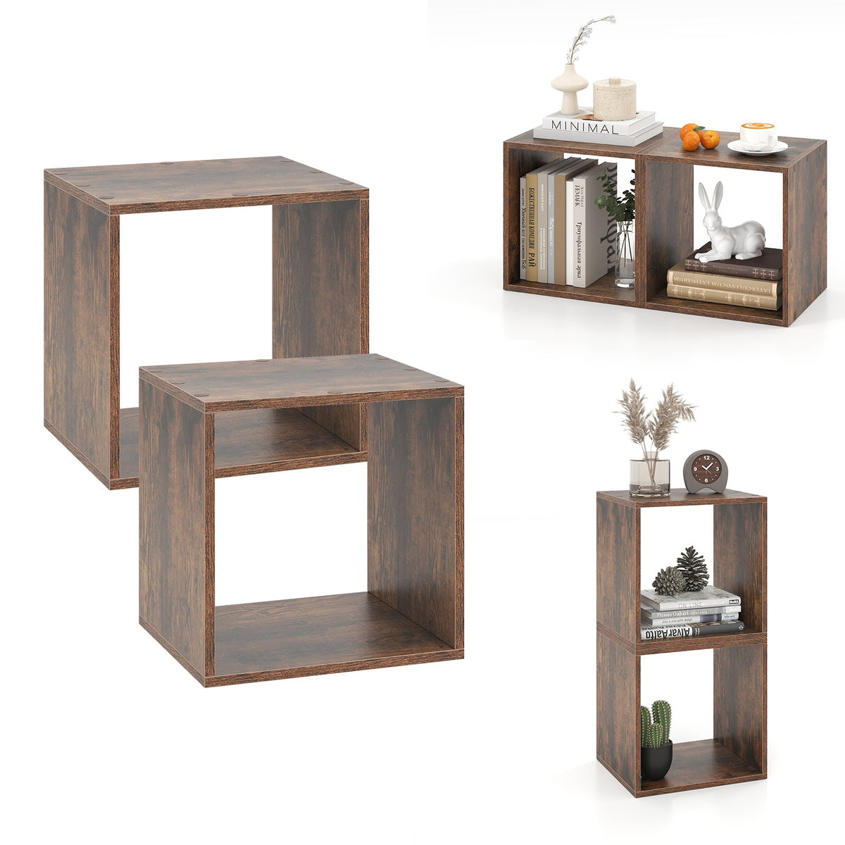 Cube Storage Organizer Set of 2 for Living Room Bedroom Study-Rustic Brown view 4