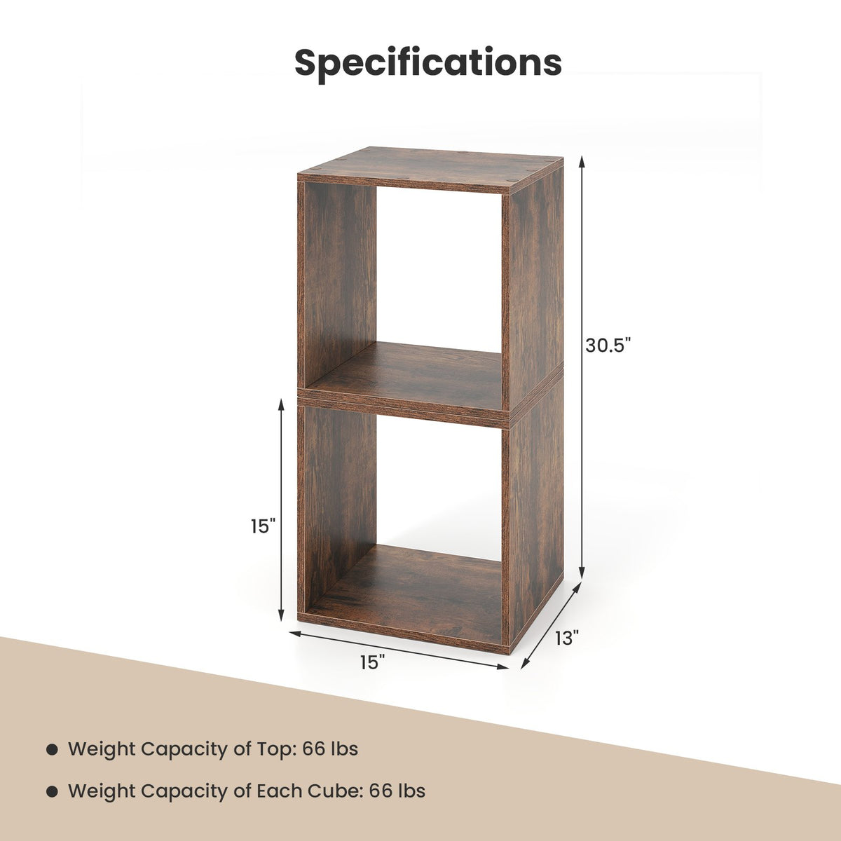 Cube Storage Organizer Set of 2 for Living Room Bedroom Study-Rustic Brown view 5