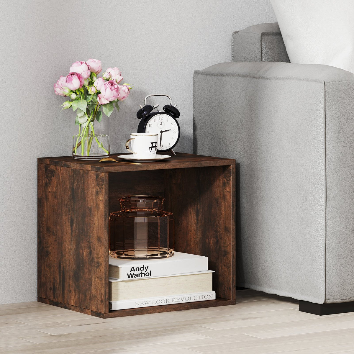 Cube Storage Organizer Stackable Open Book Shelf Wooden Display Shelving Unit-Rustic Brown view 2