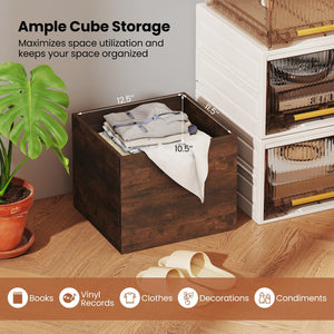 Cube Storage Organizer Stackable Open Book Shelf Wooden Display Shelving Unit-Rustic Brown view 7