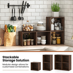 Cube Storage Organizer Stackable Open Book Shelf Wooden Display Shelving Unit-Rustic Brown view 8