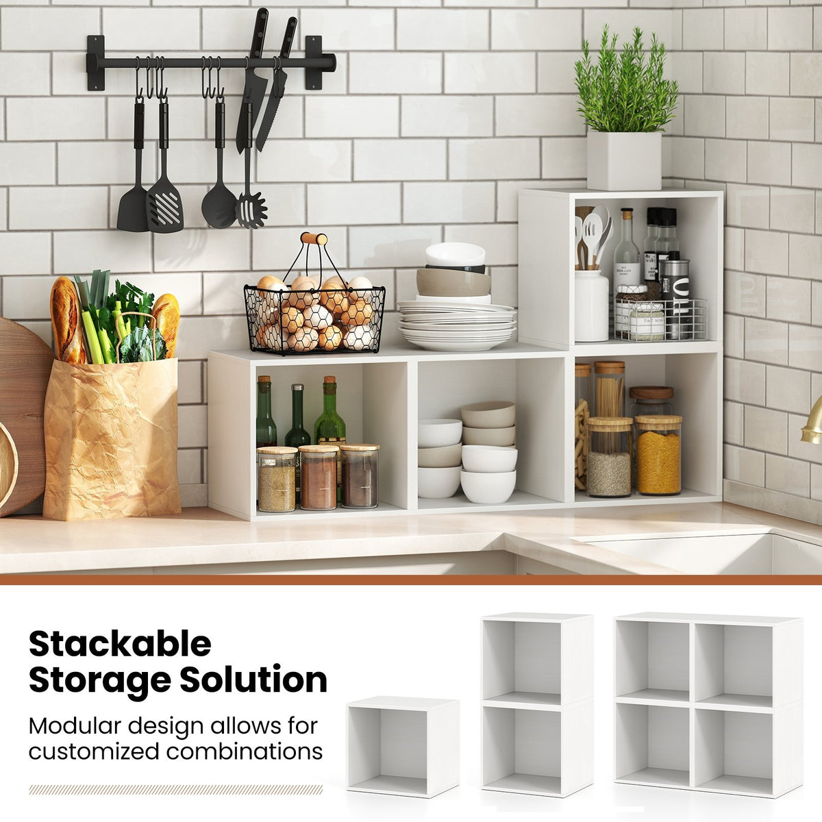 Cube Storage Organizer Stackable Open Book Shelf Wooden Display Shelving Unit-White view 8