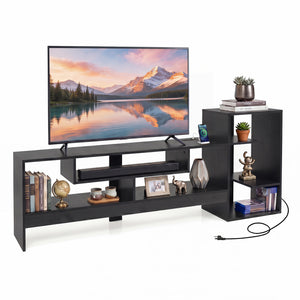 Cube TV Stand for 55 Inch TV with Power Outlets and Open Storage Shelves-Black