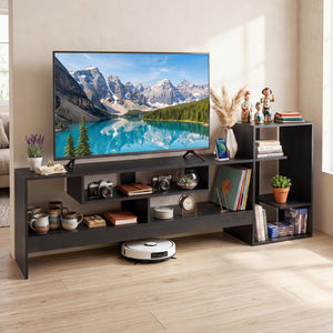 Cube TV Stand for 55 Inch TV with Power Outlets and Open Storage Shelves-Black view 2