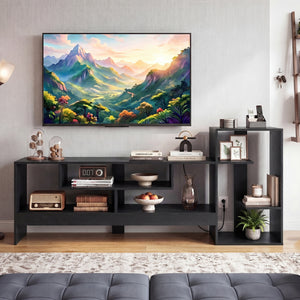 Cube TV Stand for 55 Inch TV with Power Outlets and Open Storage Shelves-Black view 3