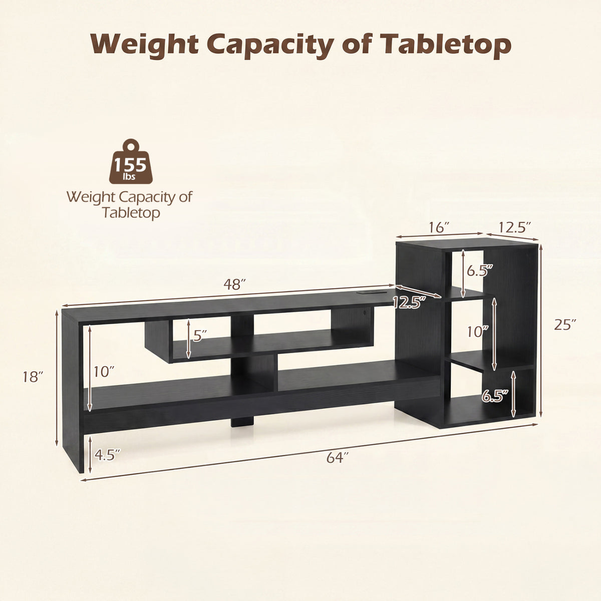 Cube TV Stand for 55 Inch TV with Power Outlets and Open Storage Shelves-Black view 4