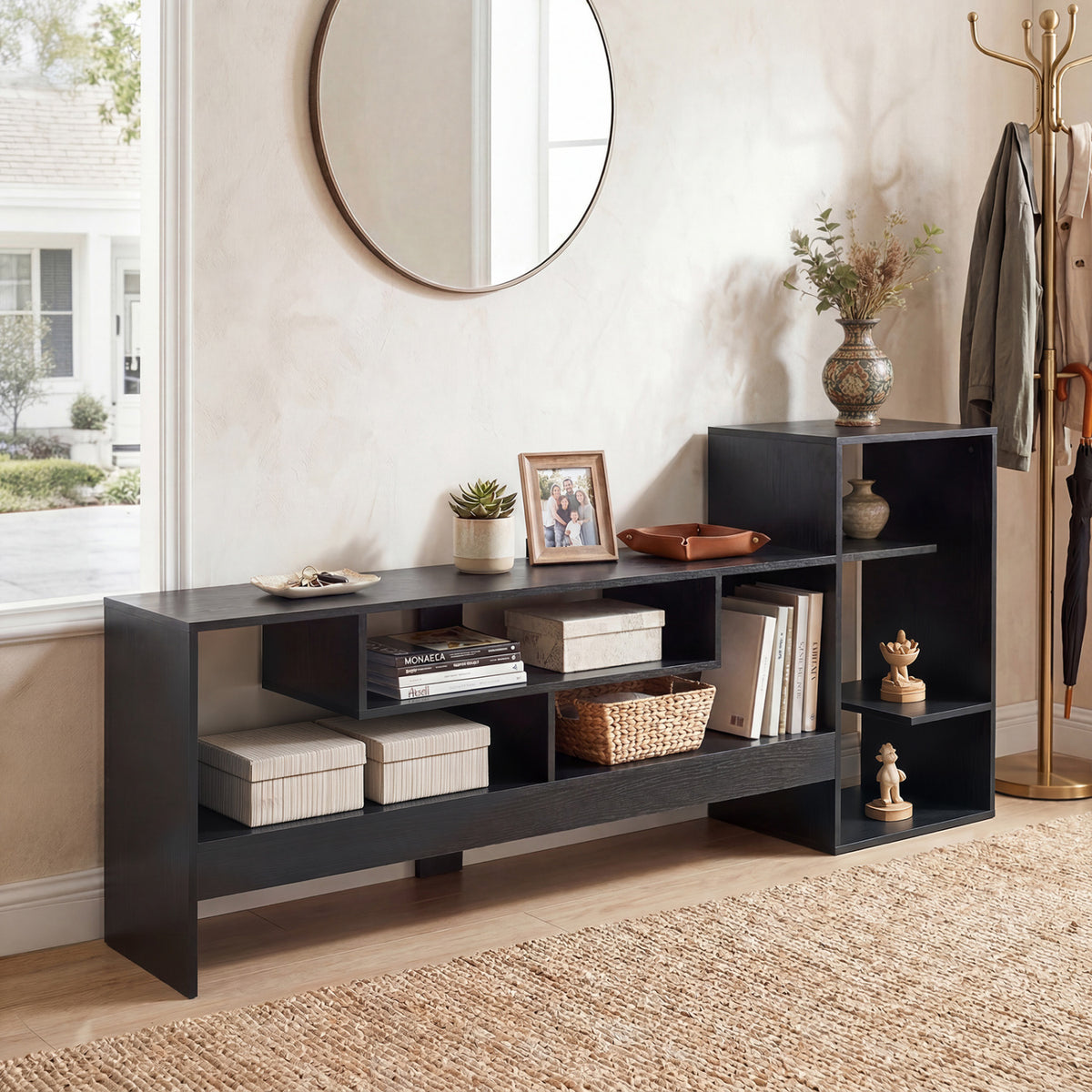 Cube TV Stand for 55 Inch TV with Power Outlets and Open Storage Shelves-Black view 5