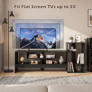 Cube TV Stand for 55 Inch TV with Power Outlets and Open Storage Shelves-Black view 9