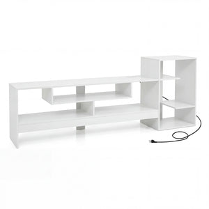 Cube TV Stand for 55 Inch TV with Power Outlets and Open Storage Shelves-White