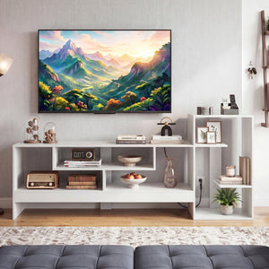 Cube TV Stand for 55 Inch TV with Power Outlets and Open Storage Shelves-White view 3