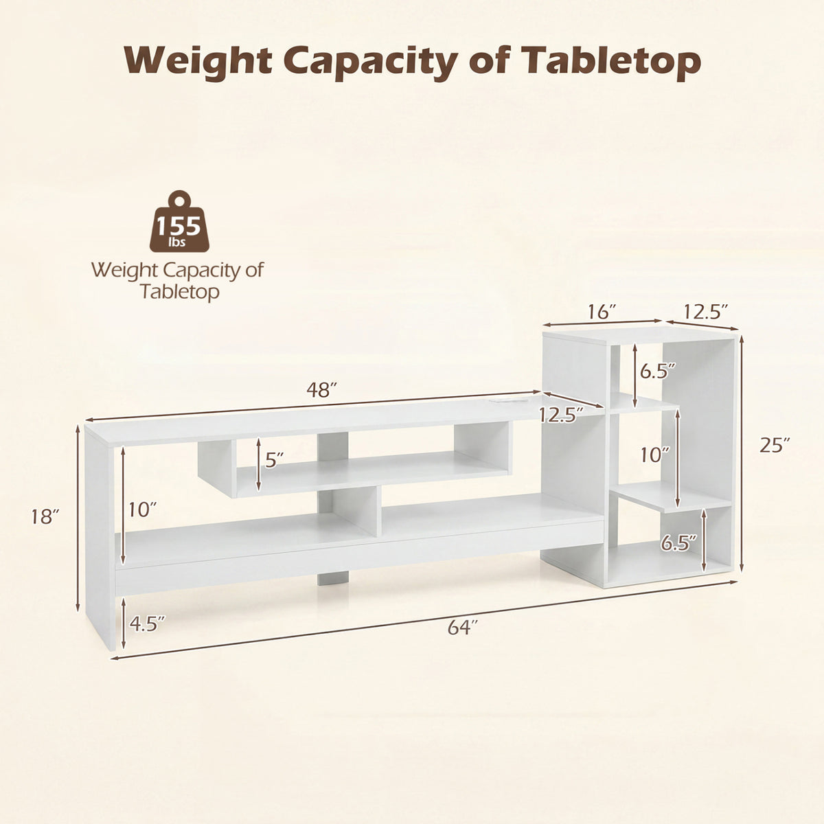 Cube TV Stand for 55 Inch TV with Power Outlets and Open Storage Shelves-White view 5
