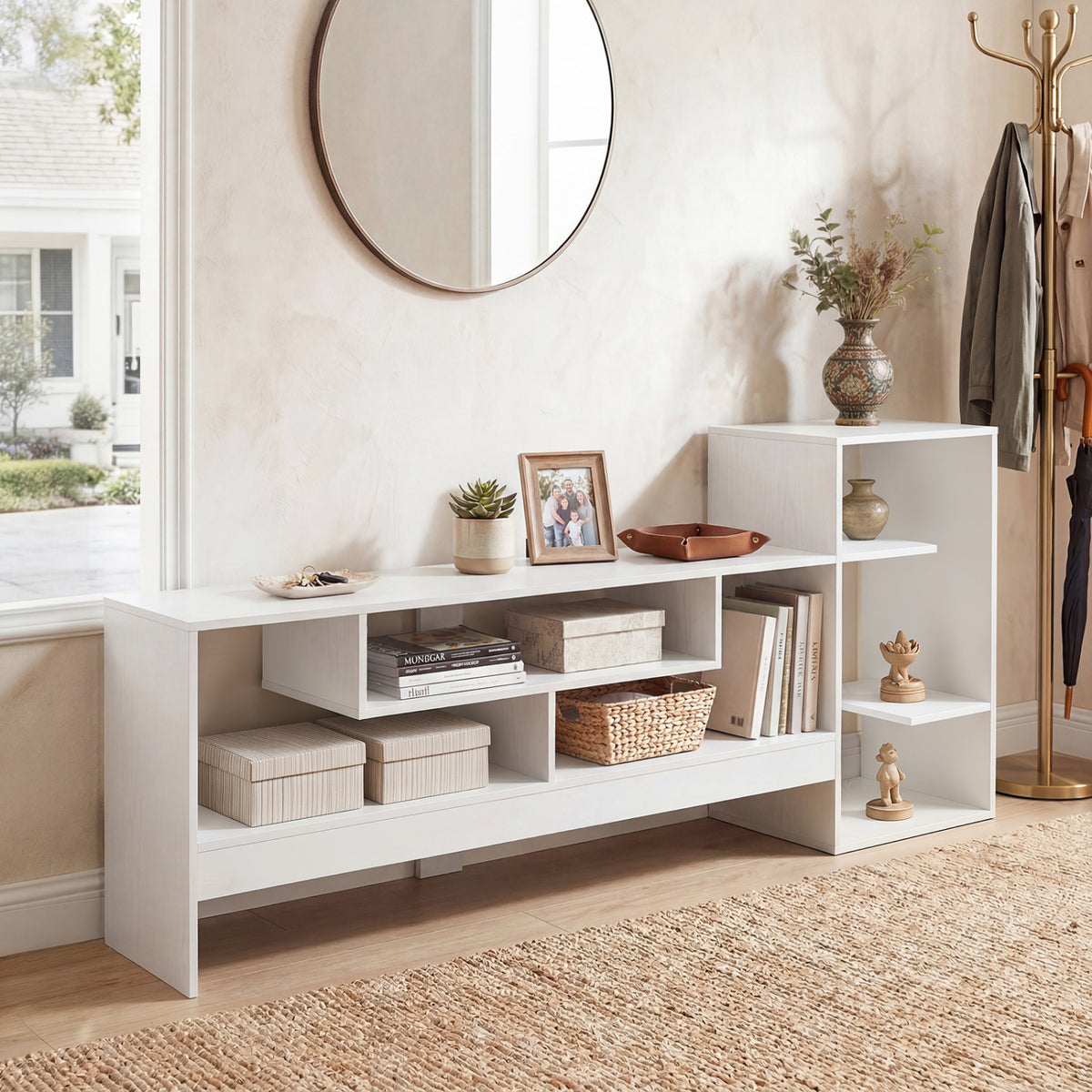 Cube TV Stand for 55 Inch TV with Power Outlets and Open Storage Shelves-White view 6