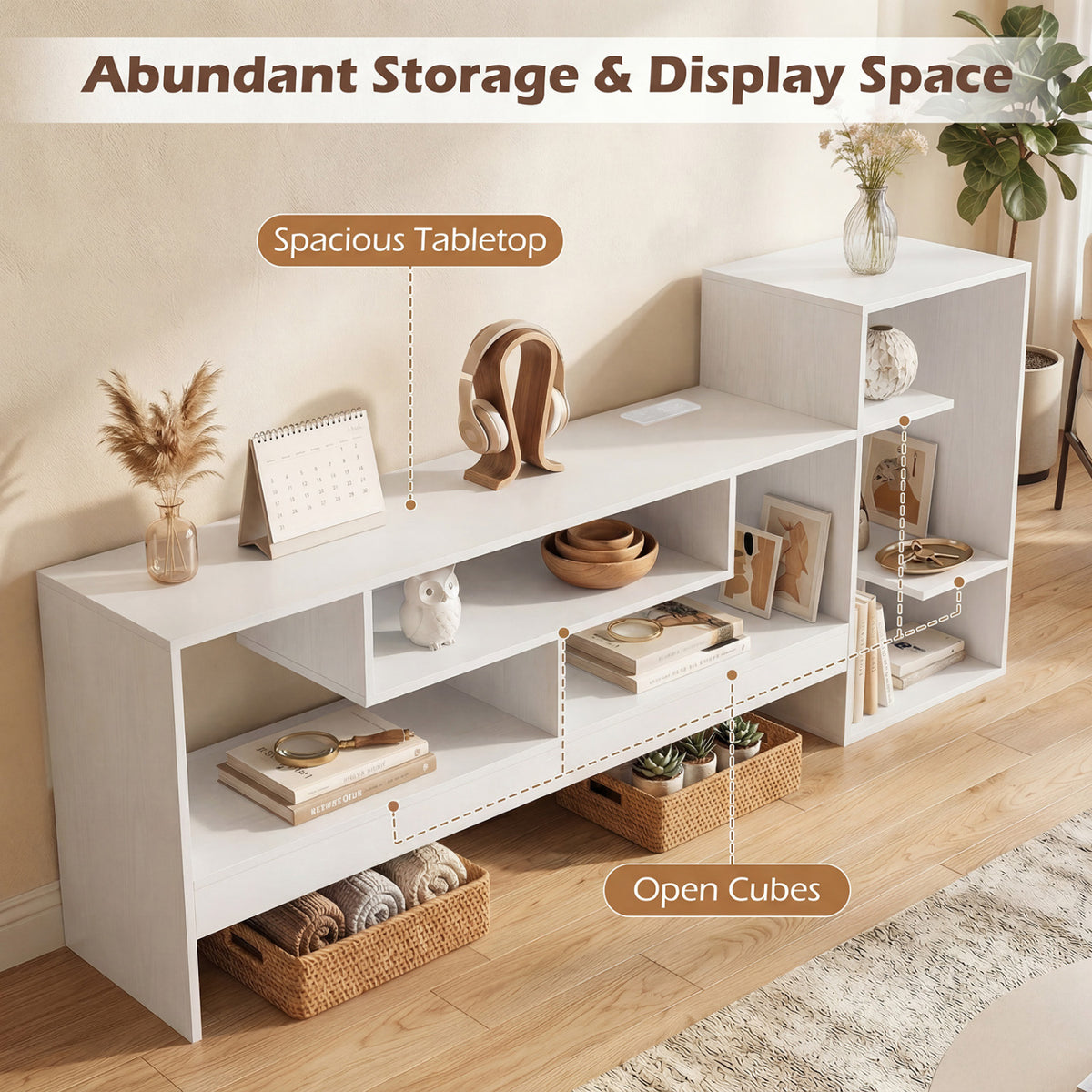 Cube TV Stand for 55 Inch TV with Power Outlets and Open Storage Shelves-White view 9