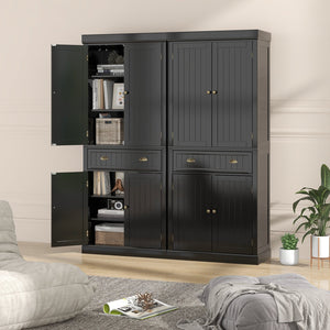 Cupboard Freestanding Kitchen Cabinet w/ Adjustable Shelves-Black view 3