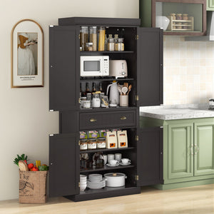 Cupboard Freestanding Kitchen Cabinet w/ Adjustable Shelves-Dark Brown view 2