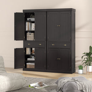 Cupboard Freestanding Kitchen Cabinet w/ Adjustable Shelves-Dark Brown view 3