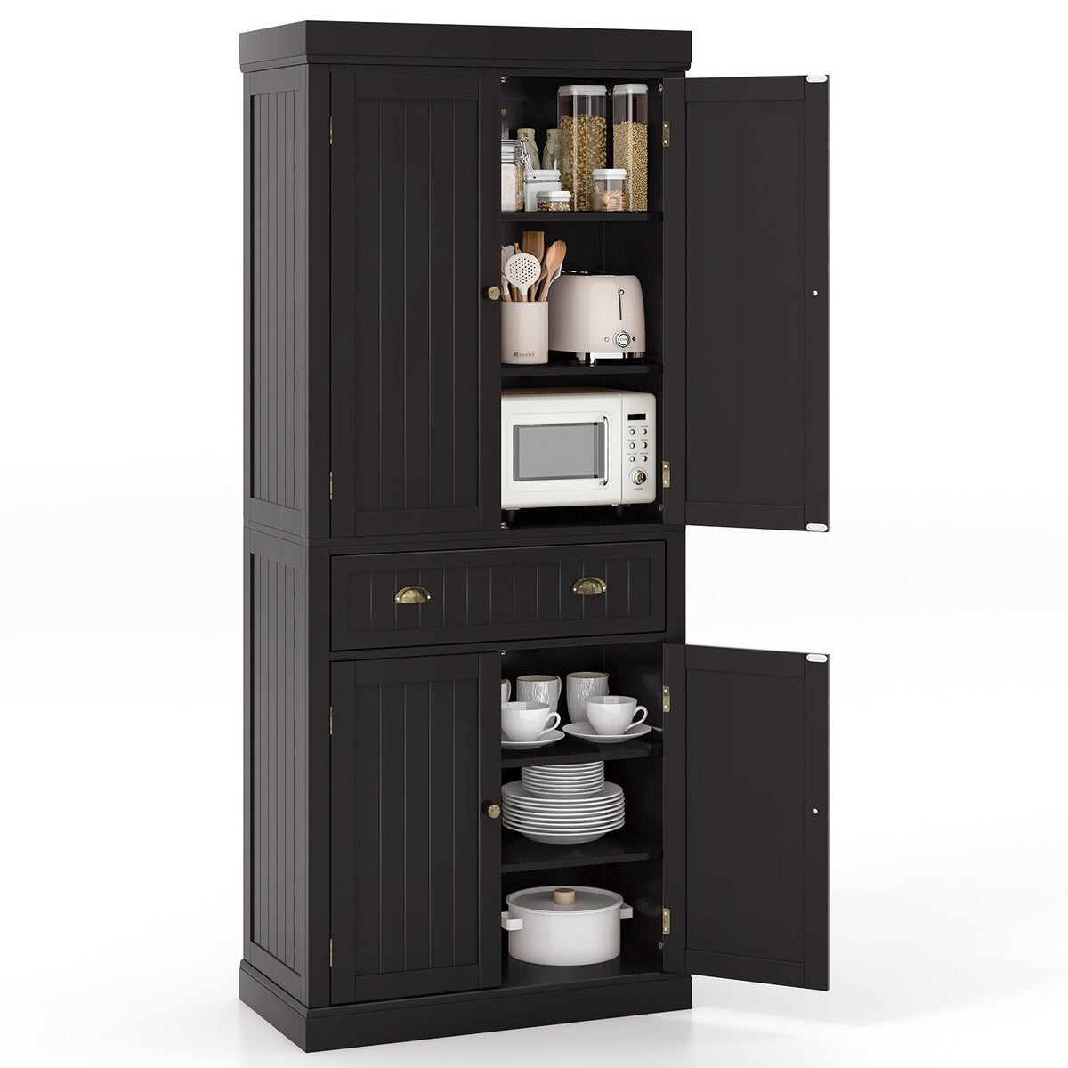 Cupboard Freestanding Kitchen Cabinet w/ Adjustable Shelves-Dark Brown view 4