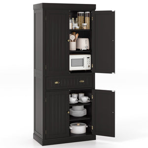 Cupboard Freestanding Kitchen Cabinet w/ Adjustable Shelves-Dark Brown view 4