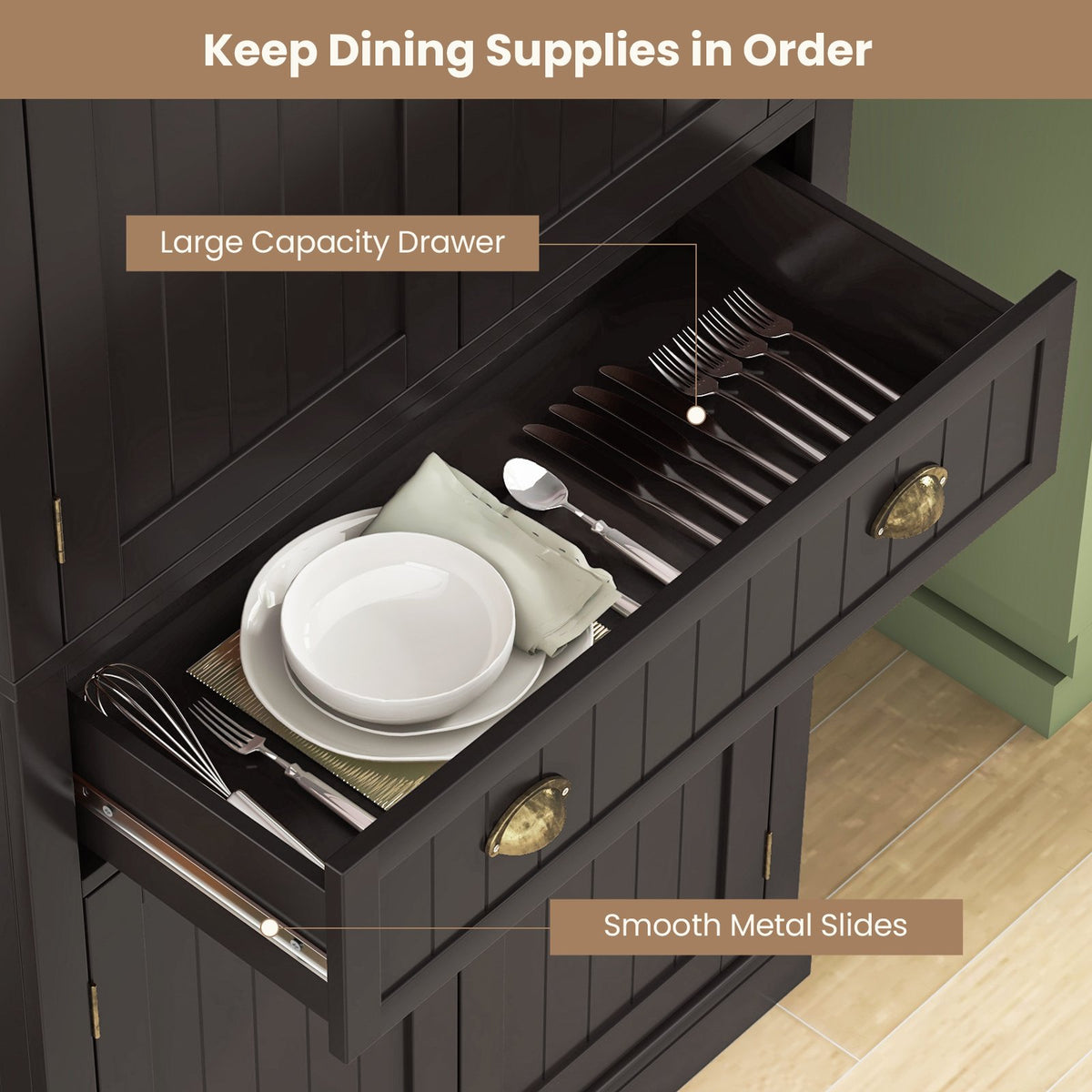 Cupboard Freestanding Kitchen Cabinet w/ Adjustable Shelves-Dark Brown view 8