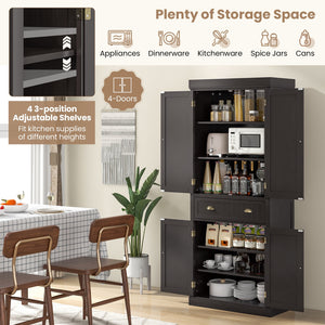 Cupboard Freestanding Kitchen Cabinet w/ Adjustable Shelves-Dark Brown view 9