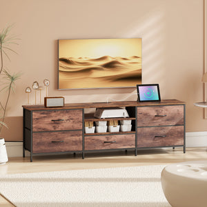 TV Stand for TVs up to 65 Inch, Industrial TV Console with Charging Station, 5 Drawers and Open Shelves – view 14