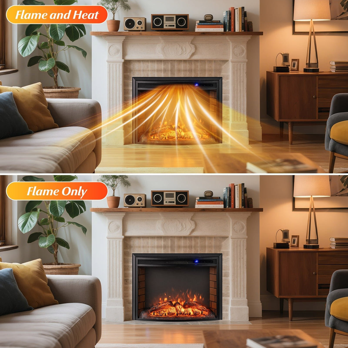 Curved Recessed Electric Fireplace Insert with Remote Control and Overheat Protection-26 Inch view 6