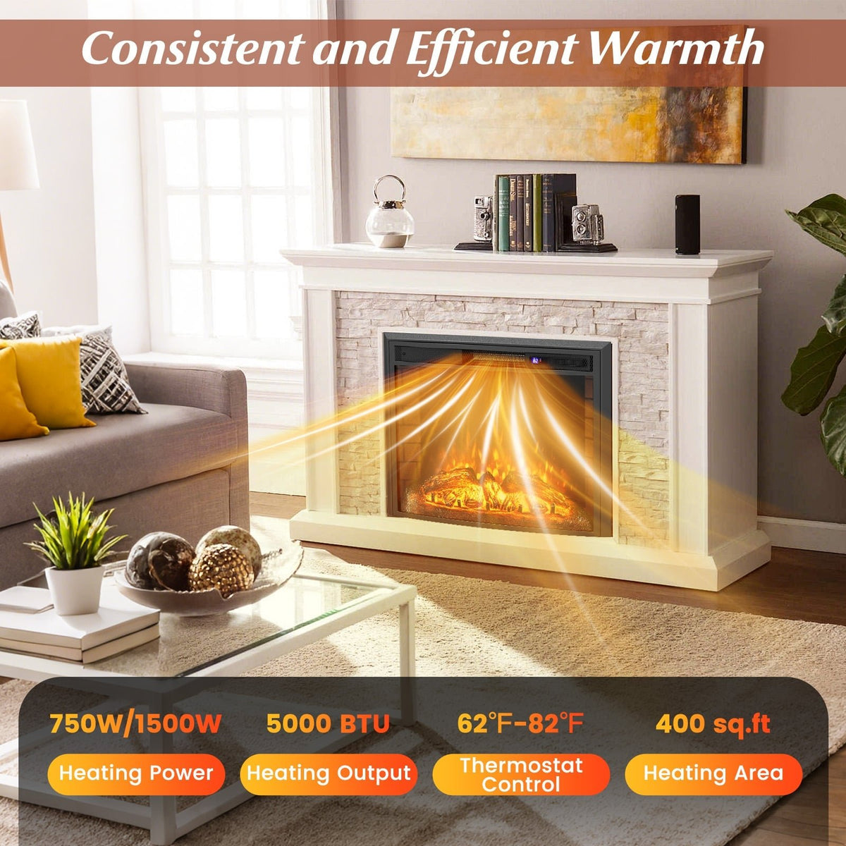Curved Recessed Electric Fireplace Insert with Remote Control and Overheat Protection-26 Inch view 8