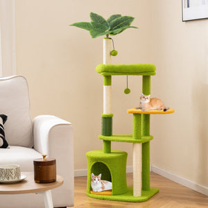 Cute Cat Tree for Adult Cats Multi-level Kitty Tower-Green view 2