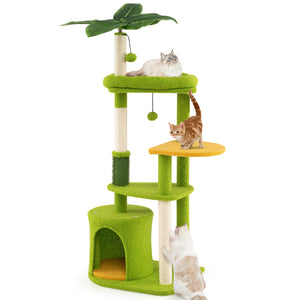 Cute Cat Tree for Adult Cats Multi-level Kitty Tower-Green view 3