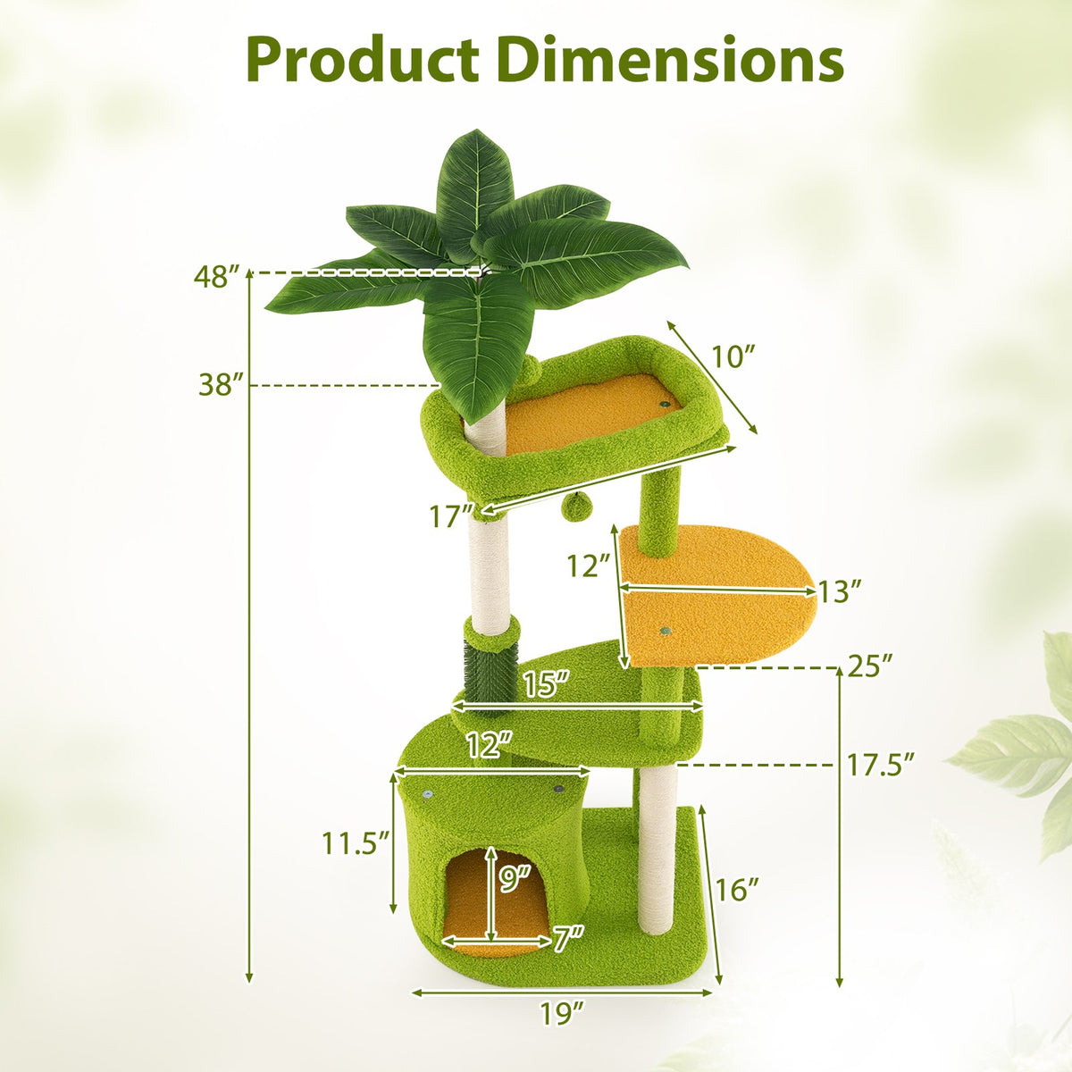 Cute Cat Tree for Adult Cats Multi-level Kitty Tower-Green view 4
