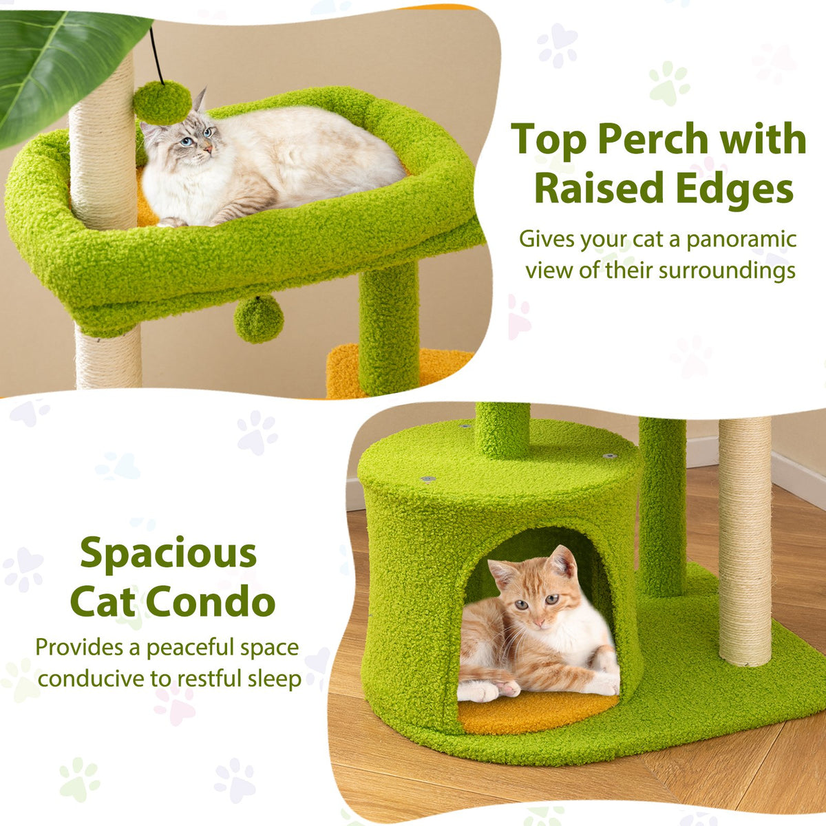 Cute Cat Tree for Adult Cats Multi-level Kitty Tower-Green view 5