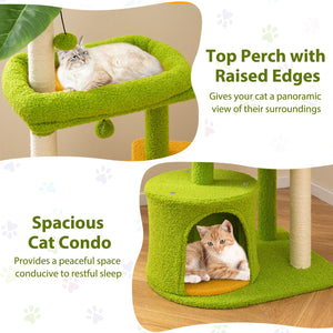 Cute Cat Tree for Adult Cats Multi-level Kitty Tower-Green view 5