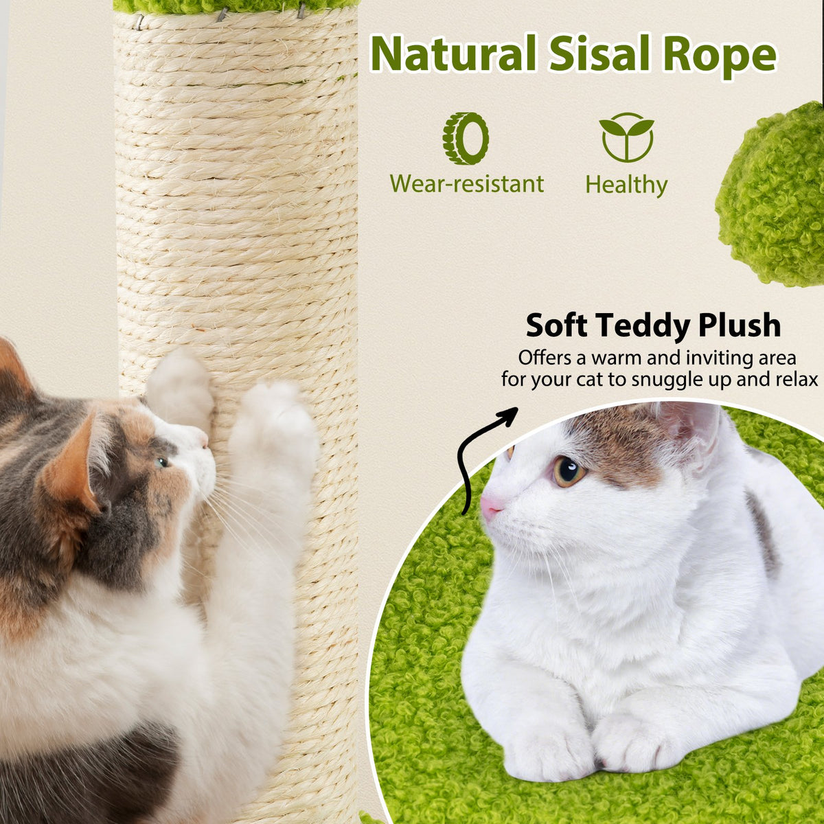 Cute Cat Tree for Adult Cats Multi-level Kitty Tower-Green view 6