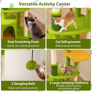 Cute Cat Tree for Adult Cats Multi-level Kitty Tower-Green view 9